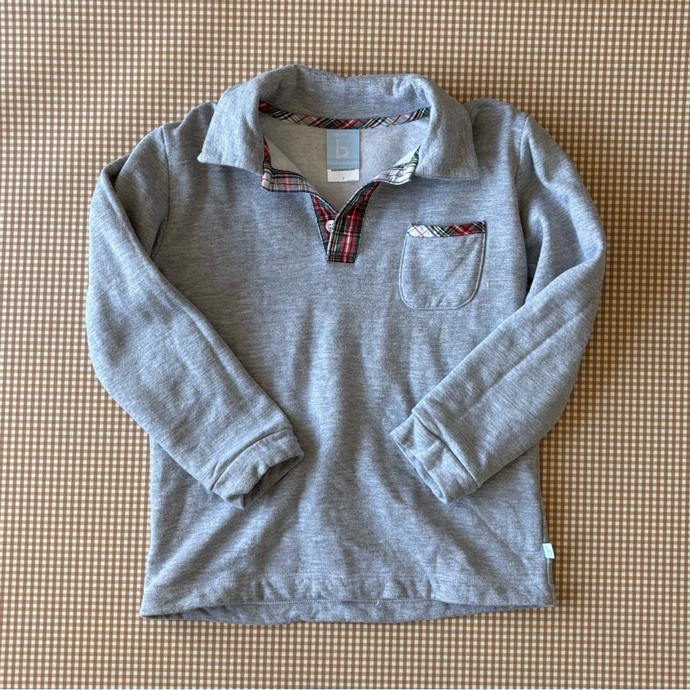 Bella Bliss pullover sweater boy.Gray tartan plaid accents.Size 7.School preppy